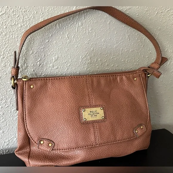 Rare Relic Vintage 1992 Brown Leather Handbag Purse - Adjustable Shoulder Strap - Picture 2 of 16